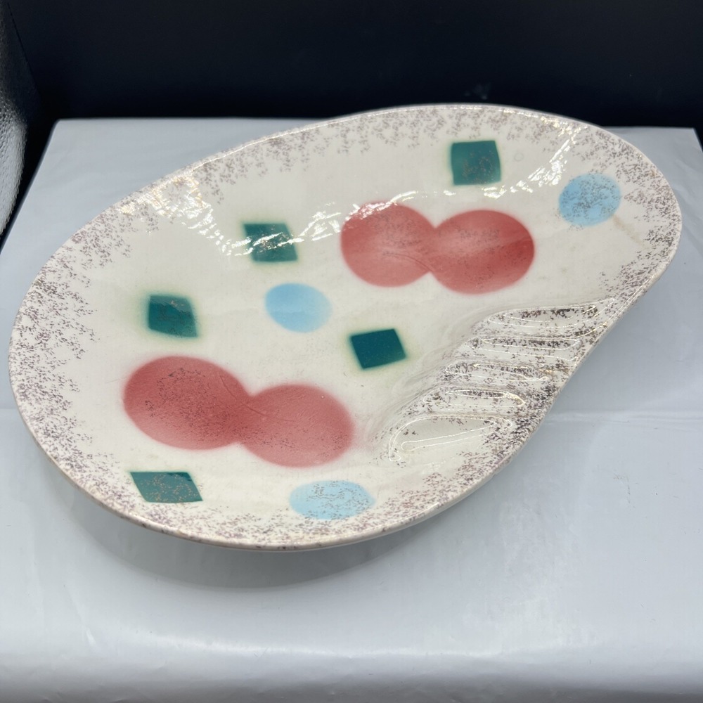 VTG MCM Atomic Hand Painted Ceramic Boomerang Ashtray Tray Catchall Dish
